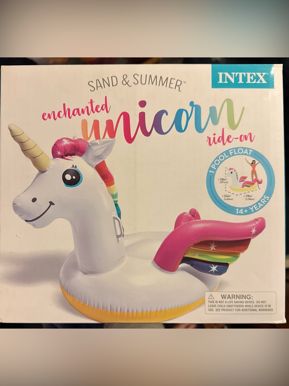 NEW Sand & Summer Enchanted Unicorn Ride-On - White with Rainbow Accents